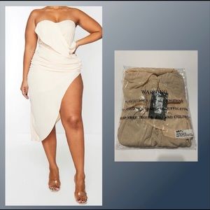 Beige strapless chiffon dress